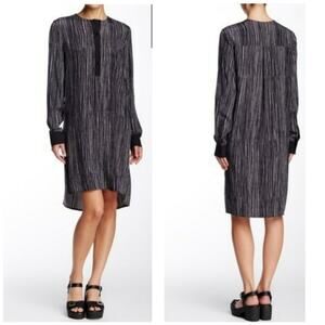 Vince Silk Wavy Stripe Shirt Dress Tunic S New  Oversized Striped Black